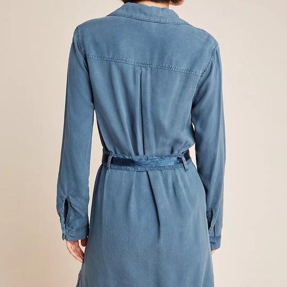 Anthropologie Cloth & Stone chambray utility shirt dress denim tie waist small - Picture 2 of 11